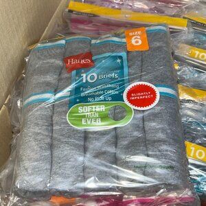 Hanes Girls’ Tagless Briefs – LOT 74 - 240 pcs – 24 packs (10 ea) – Sz 6 - NEW